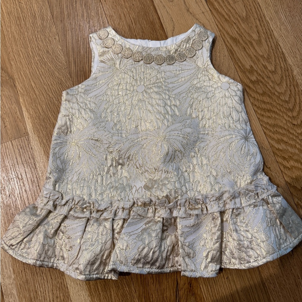 Lilly Pulitzer Baby Halden Dress In Full Bloom Brocade Gold Size 3-6 months